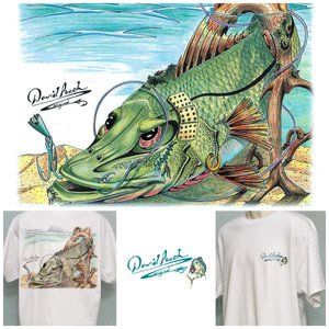 Cartoon Scarred Snook Fishing T-Shirt in Mangroves Broken Lure Fisherman Gift XL